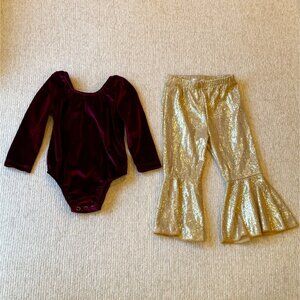 Bailey’s Blossoms Christmas Holiday Outfit Baby Size 9-12 Month Gold Bellbottoms